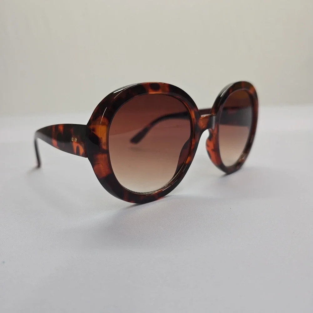 NEW Oversized Round Tortoise Shell Sunglasses Brown Gradient Lens Retro 70s